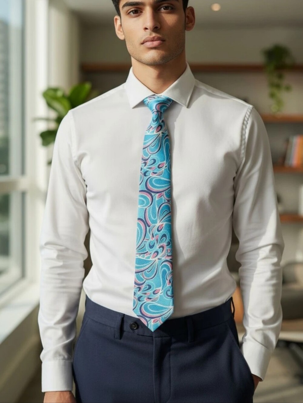 Vintage 2010 Mr. Magazine Happy Ties Psychedelic Print Silk Necktie Blue Pink